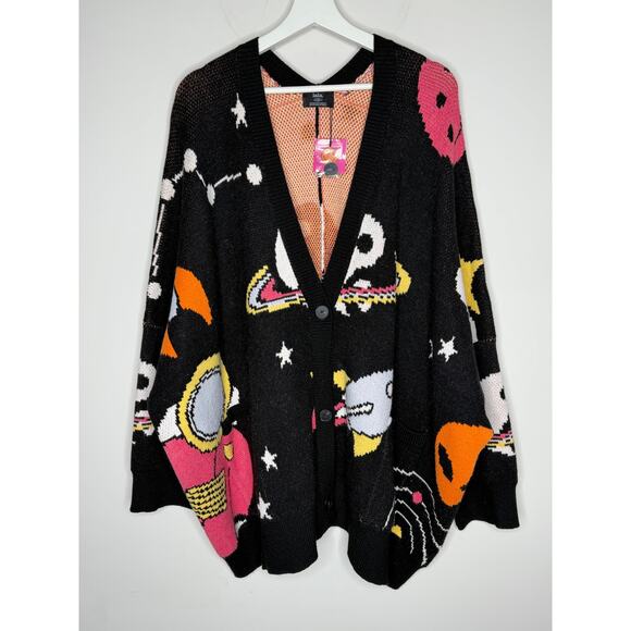 Dressed in Lala Outerspace Oversized Cardigan Sweater Black Multi Women L/XL NWT - Picture 3 of 12
